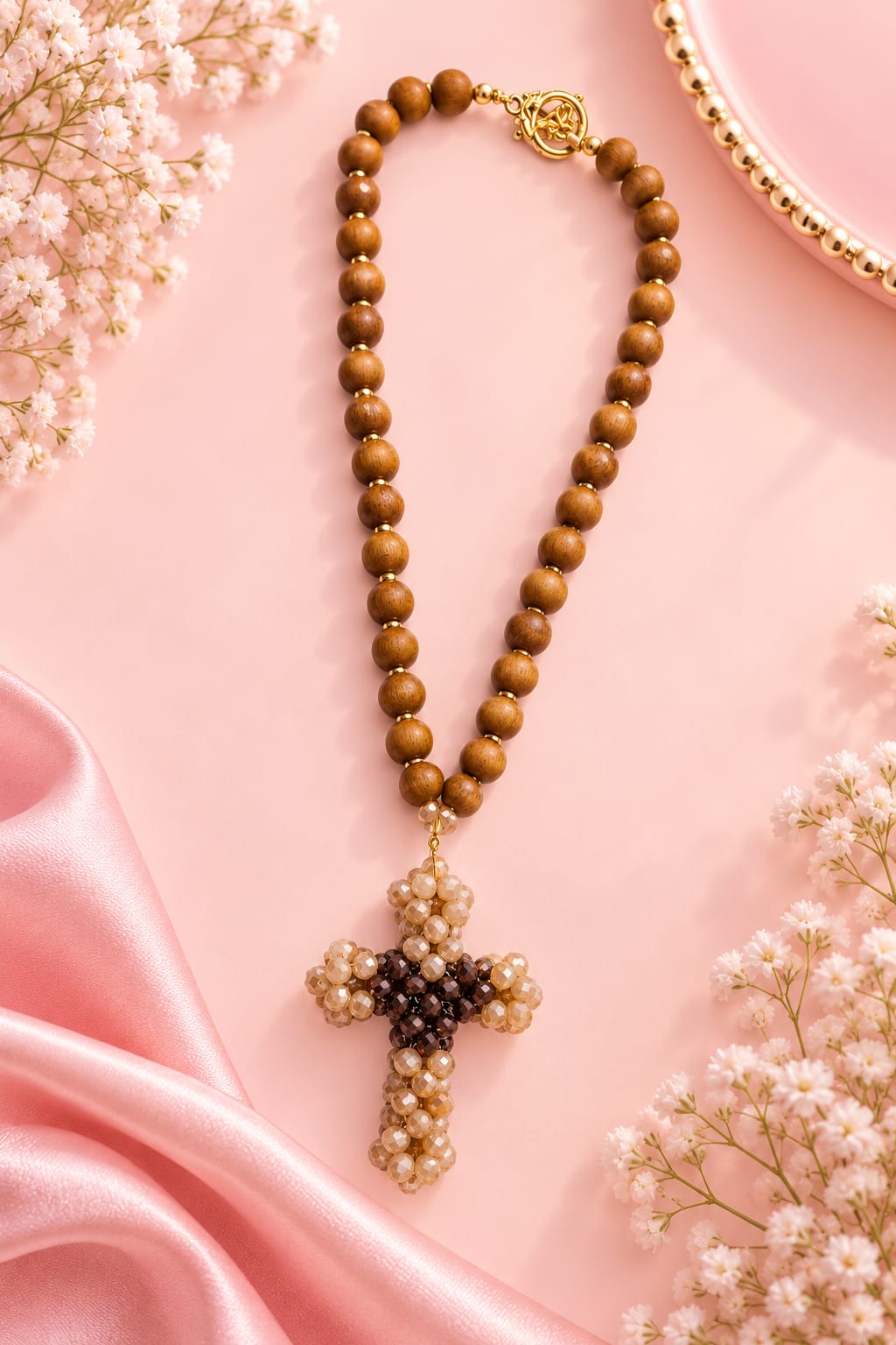 Collar Artesanal en Madera con Cruz de Murano 🤎✨TENDENCIA COLORES TIERRA