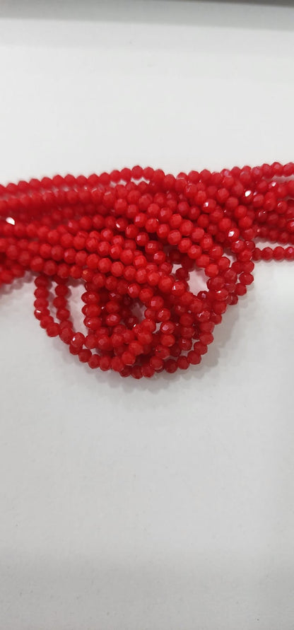 Murano rondela facetada 3mm amarillo, azul y rojo mate aprox 175